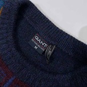 90's イタリア製 GANT ガント マルチ チェック柄 ウールニットセーター M /ネイビー/ビンテージ/MADE IN ITALY