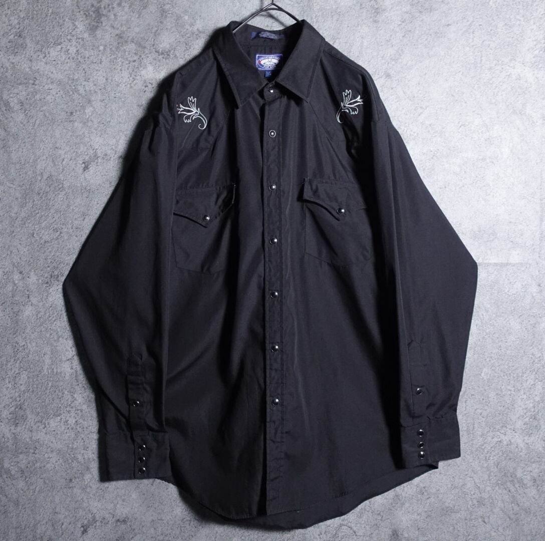 Black floral embroidery western shirt