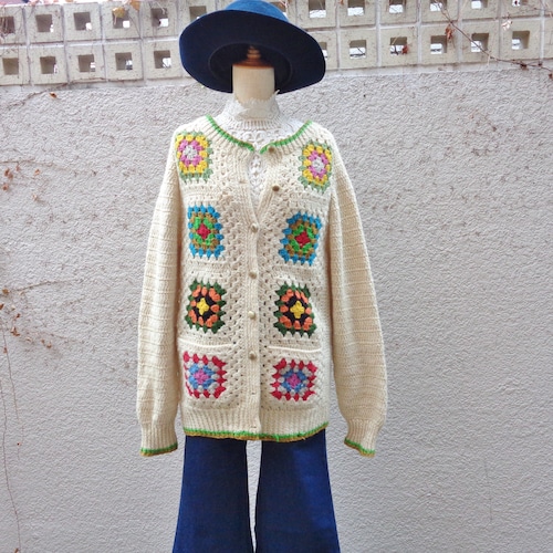 70's Granny square  crochet cardigan／70年代 グラニースクエア クロシェ編み カーディガン