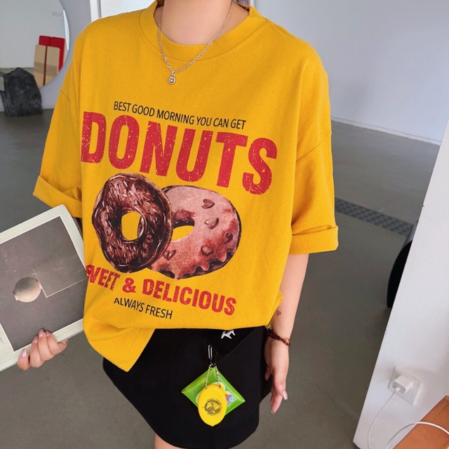 retro sweet donut print tee【3color】  e2031