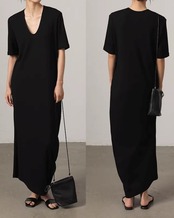 Deep v-neck short sleeve maxi Dress L0071