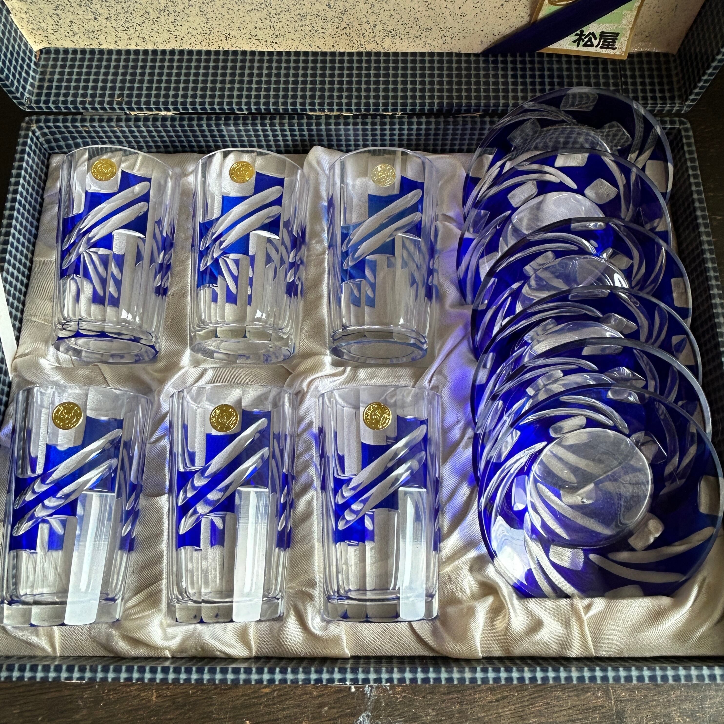 ヴィンテージ  被せガラスのグラス＆ソーサーセット