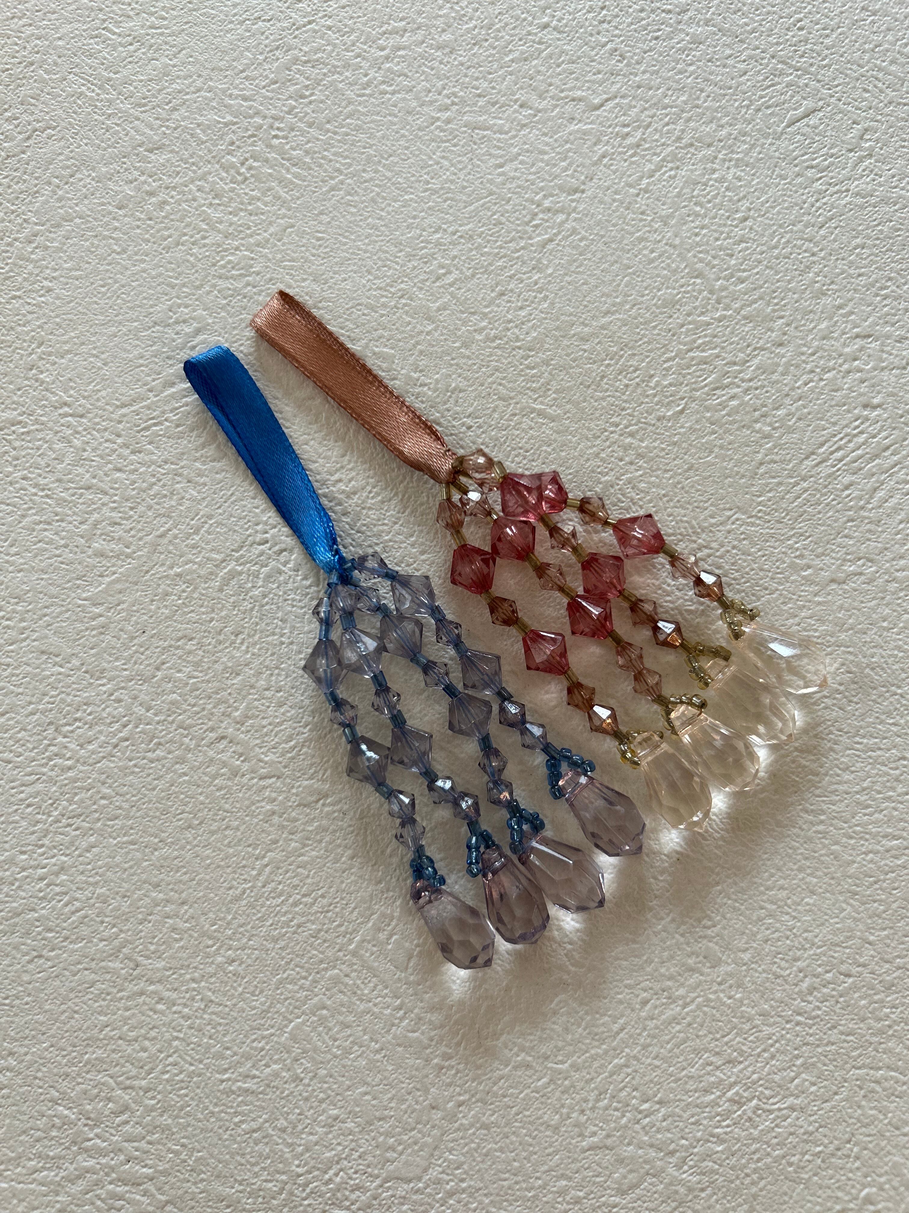 フランス 輸入デザインタッセル ビーズタッセル プラスチック×サテンリボン ブルー/ブラウンピンク カルトナージュ デコレーション材 インテリアタッセル