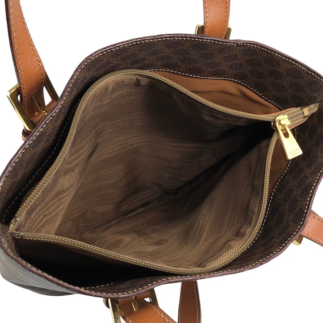 CELINE セリーヌ マカダム ハンドバッグ ブラウン ブラゾン型押し PVC バケツバッグ トートバッグ vintage ヴィンテージ オールド 6pe5na