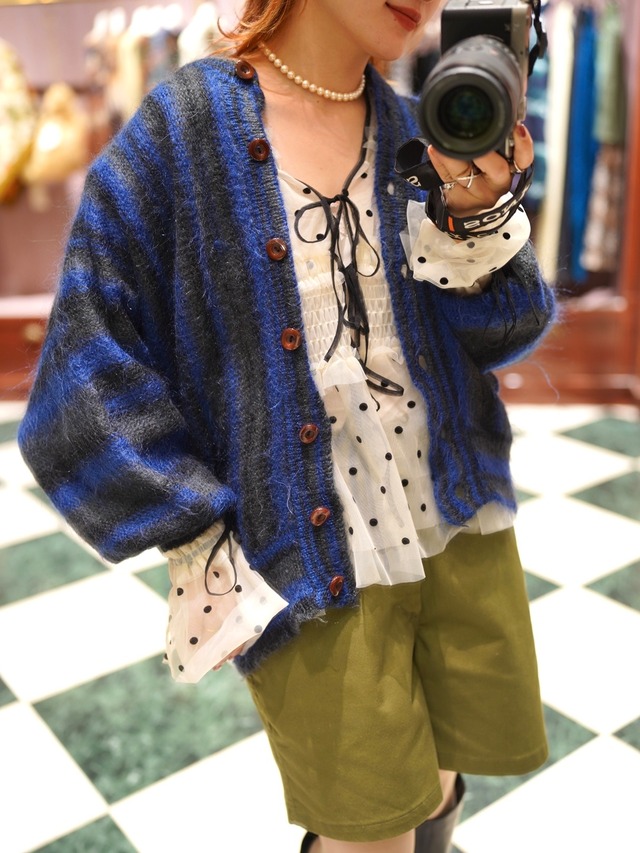 Vintage”Blue Stripe Mohair Cardigan“