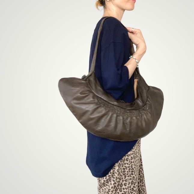 ZOZOTTE leather remake gather shoulder bag / レザー リメイク ギャザーショルダーバッグ / ダークグリーン