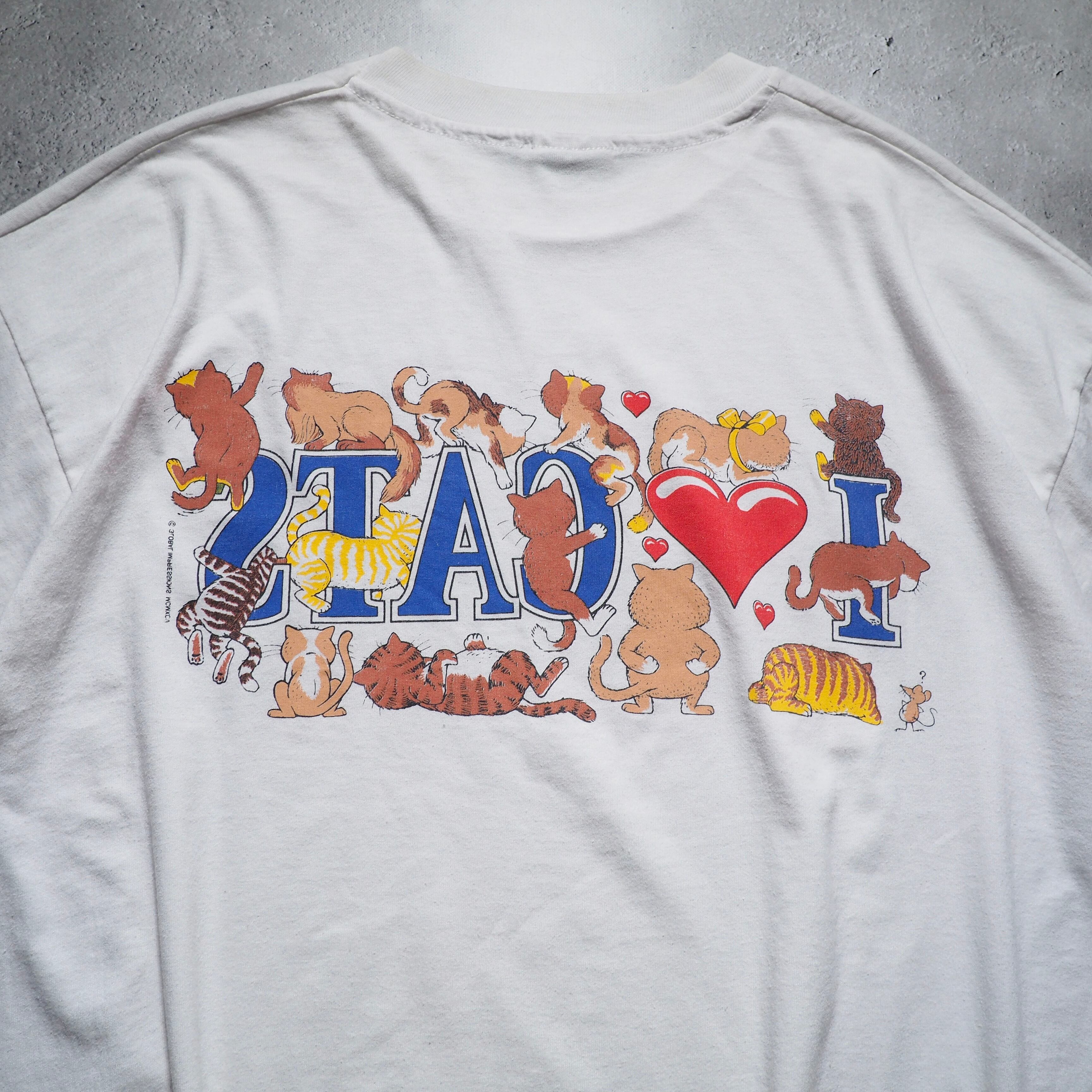 1990s ” I love cats ” printed vintage ss white Tee