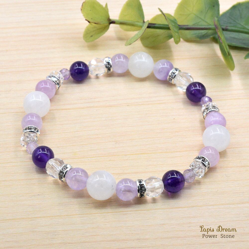 愛の波動を高めるお守り | レーンボームーンストーン、クンツァイトのパワーストーン ブレスレット