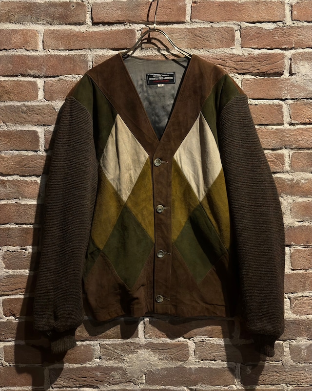 【Caka act3】60’s Suede Leather Switching Vintage Knit Cardigan