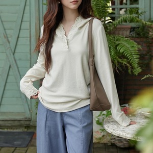 lace-trim long sleeve top