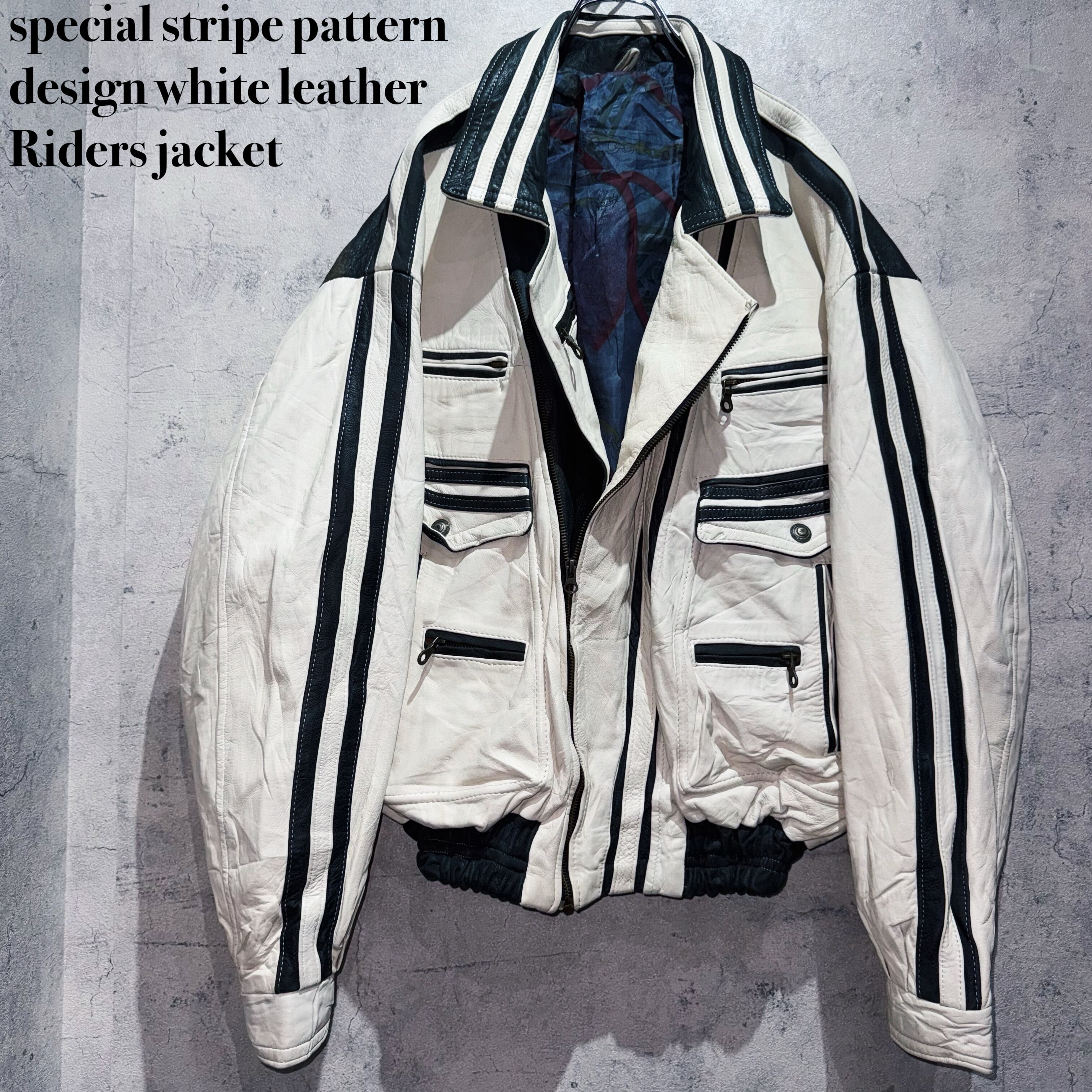 special stripe pattern design white leather Riders jacket
