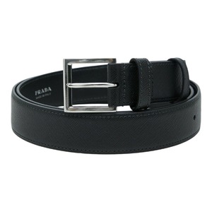 プラダ 三角ロゴプレート サフィアーノ ベルト サイズ110/44 2CC672 ブラック シルバー レザー メタル メンズ PRADA 【中古】