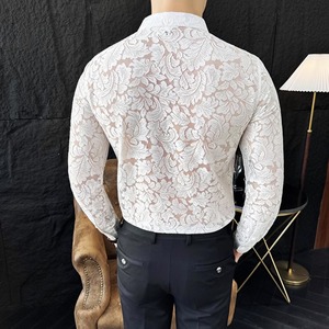 春夏にぴったりな半透明のレースデザインハンサムシャツ　SH006