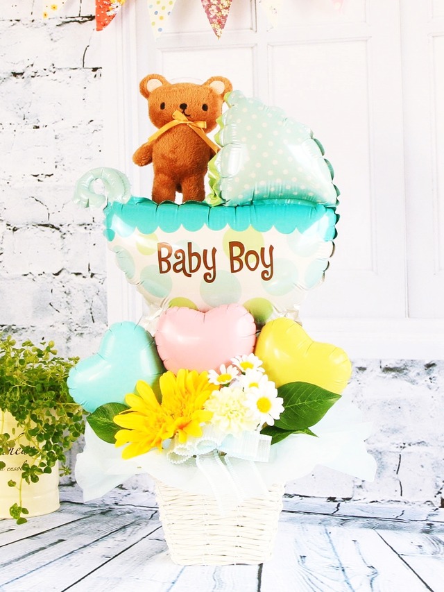 出産祝いギフト『Baby boy』バルーン＆アートフラワー