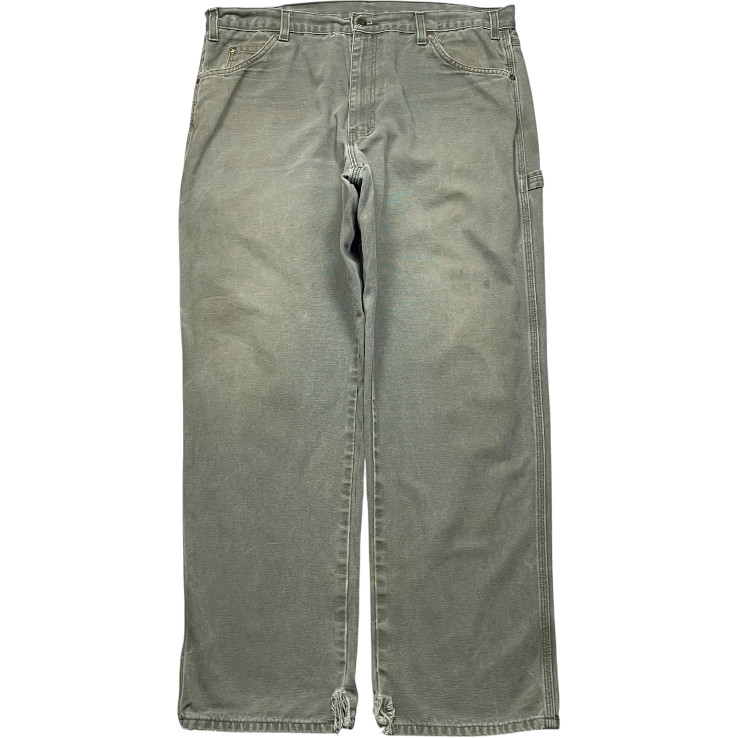 《実寸 W38 L30》 Dickies ディッキーズ ペインターパンツ ワークパンツ グリーン フェード ダメージ ワンポイントロゴ no.10277