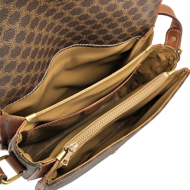 CELINE セリーヌ マカダム ショルダーバッグ ブラウン ホースシュー PVCレザー vintage ヴィンテージ オールド mxtw8i