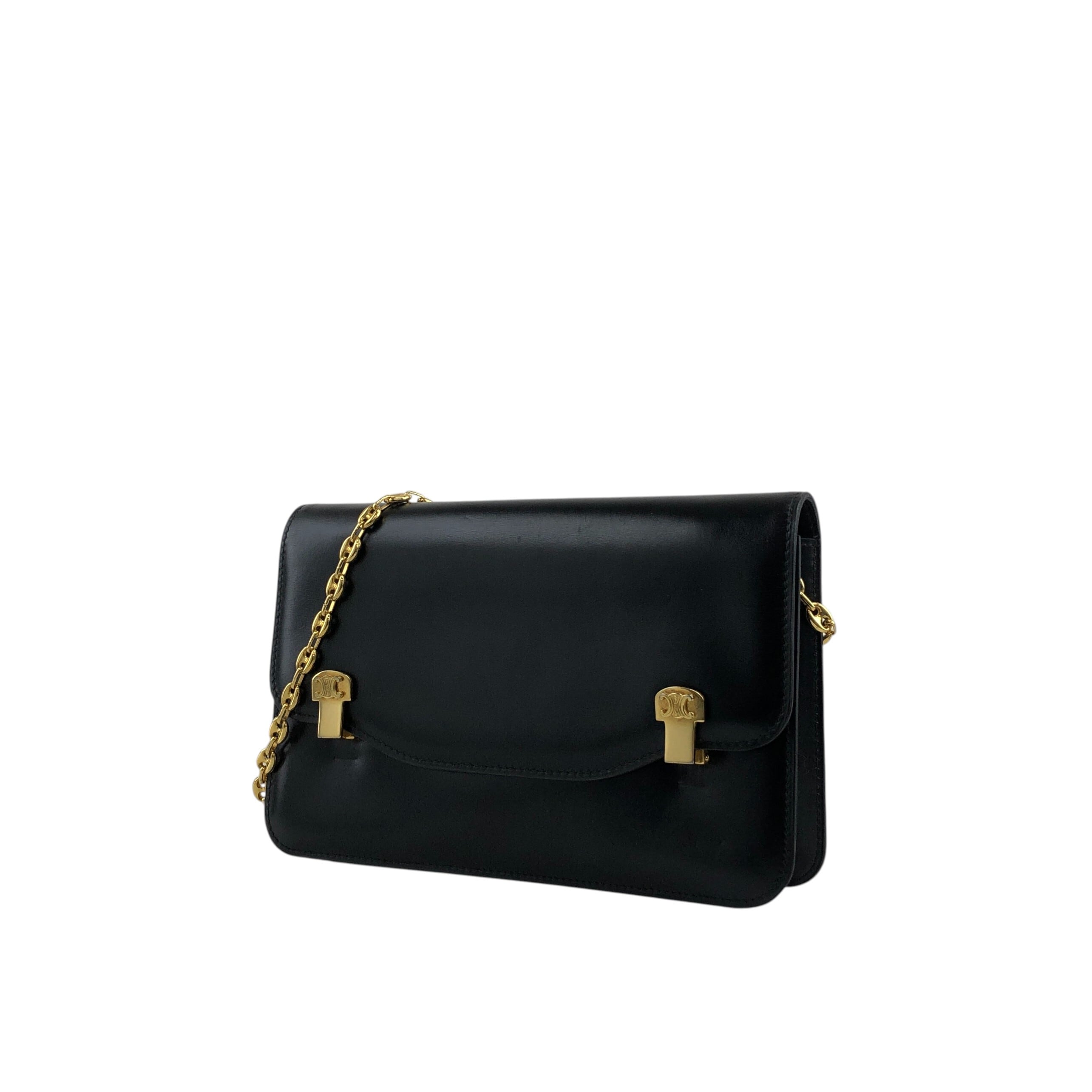 ビンテージ CELINE セリーヌ トリオンフ ショルダーバッグ ブラック CELINE セリーヌ ショルダーバッグ ブラック トリオンフ レザー