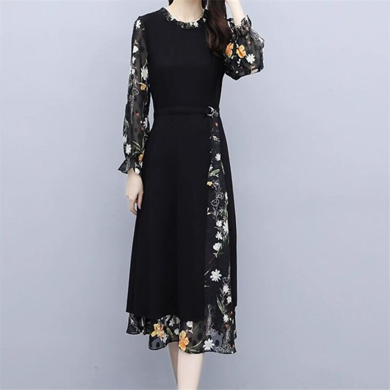 ドレス ミモレ丈ドレス ミモレ 袖あり 長袖 Aライン ハイウエスト かわいい 大人可愛い きれいめ シンプル 大人 上品 おしゃれ お洒落 大人可愛い 大人女子 ラブリー キュート ガーリー 個性的 クール セクシー エレガント 華やか 上品 お姫様 お嬢様 清楚 無地 20代 30代 40代 レディース デート 女子会 パーティー イベント レストラン 韓国 韓国系 オルチャン ファッション コーデ スタイル 美脚 脚長 春 秋 二次会 1.5次会 お呼ばれ ブラック