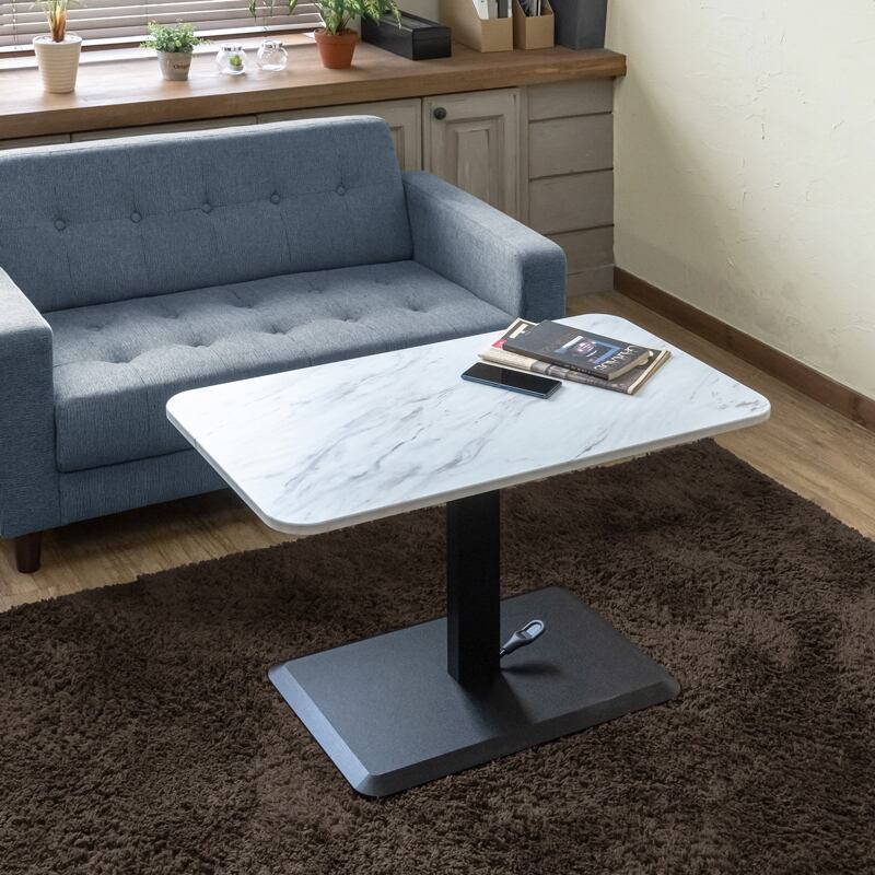 昇降式リビングテーブル　90×48　マーブルホワイト 昇降式リビングテーブル 90×48 マーブルホワイト 昇降テーブル