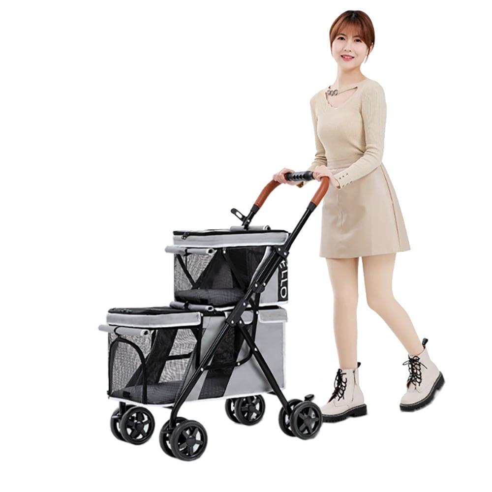 Bello ダブルデッキ フロント＆リア 通気性 4輪 折りたたみ式ペット用
