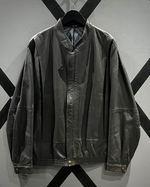 【X VINTAGE】80's Minimal Gray Vintage Mao Collar Euro Vintage Leather Jacket