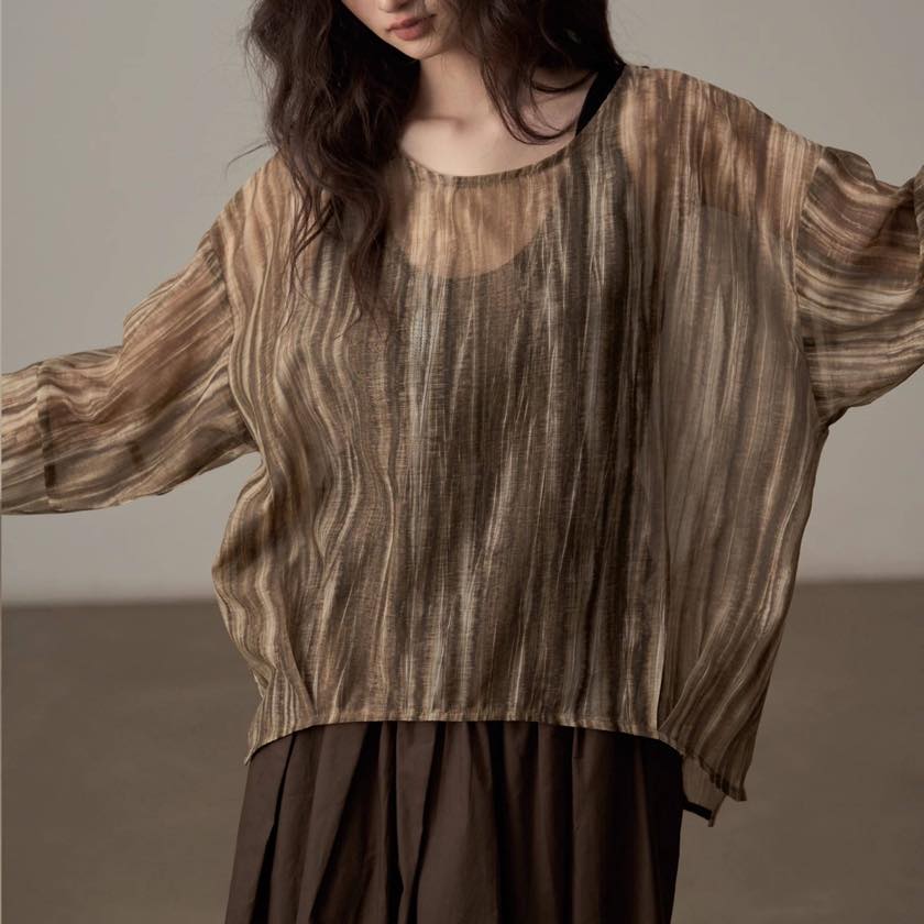 airy sheer woodline blouse