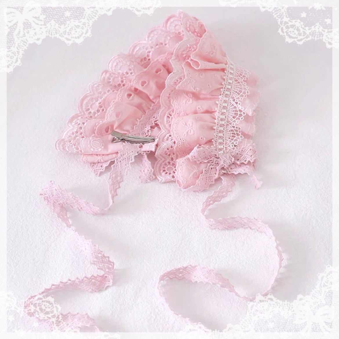 ♡ Lolita ボンネット風 フリルリボンヘッドドレス pink C‬