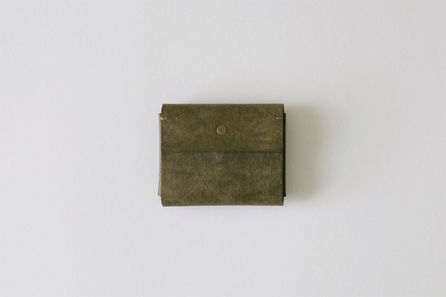 オイル革の三つ折豆財布　灰緑