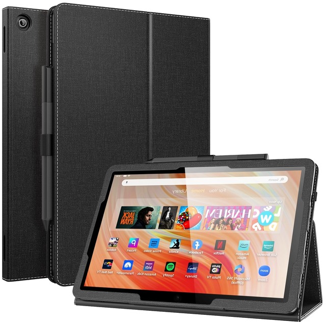 TiMOVO Fire HD10 / HD10 Plus ケース 第13世代-2023年発売/第11世代-2021年発売 fire hd10/10Plus タブレットカバー 第13世代/第11世代 10.1インチ タブレットカバー PUレザー スタンドケース オートスリープ 手帳型 マグネット内蔵 衝撃吸収 全面保護 軽量 布紋ブラック