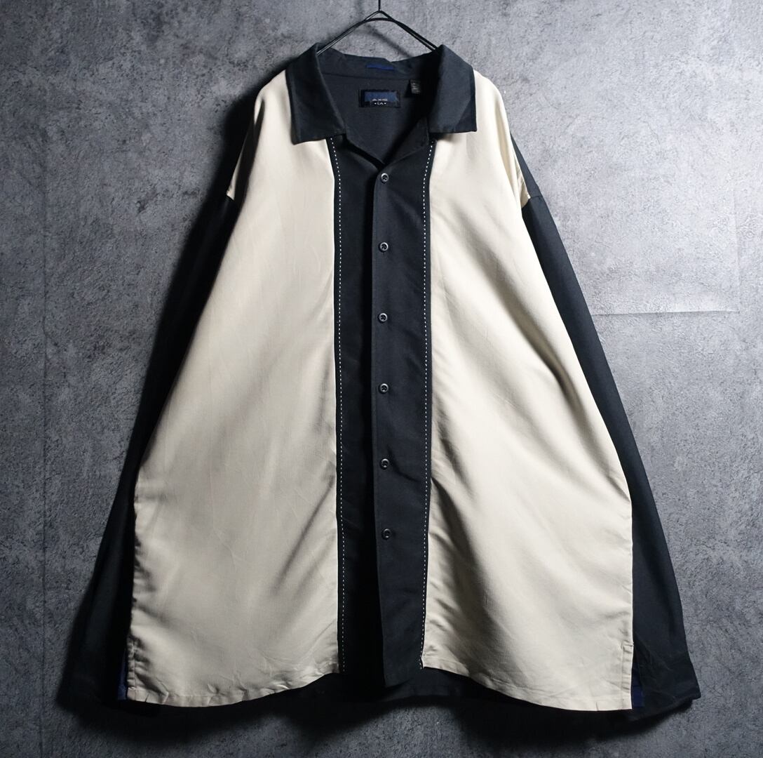 Black & Ivory Switching Design 2 Tone L/S Shirt