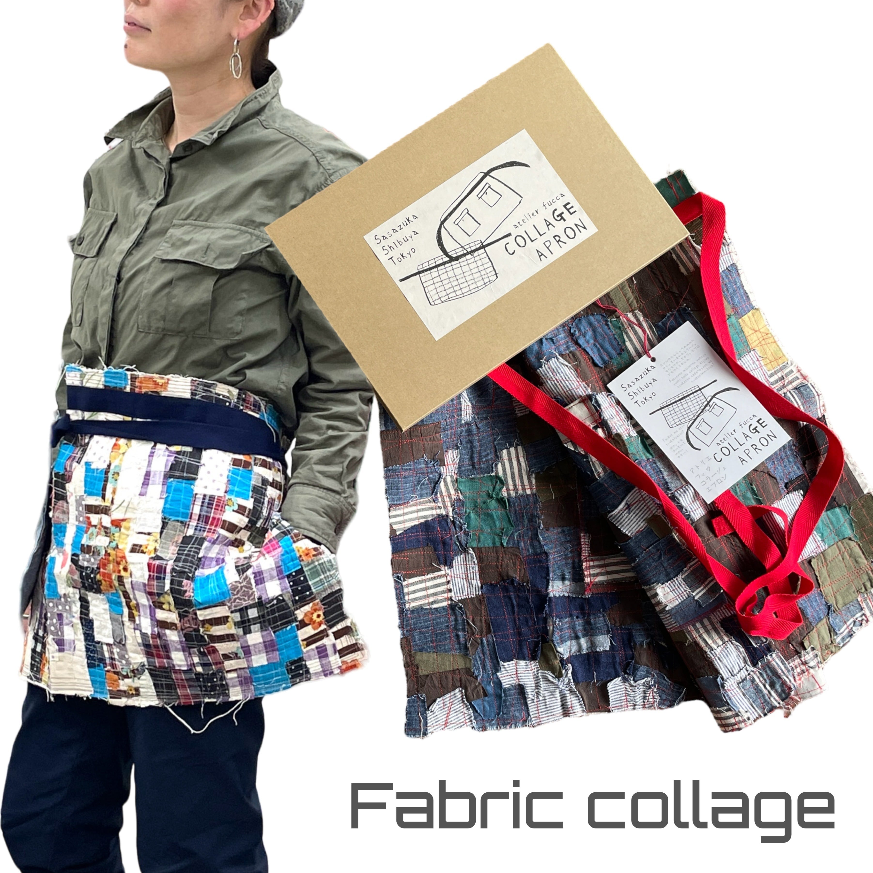 布コラージュエプロン＜カフェ＞ | Atelier Fucca アトリエ福花