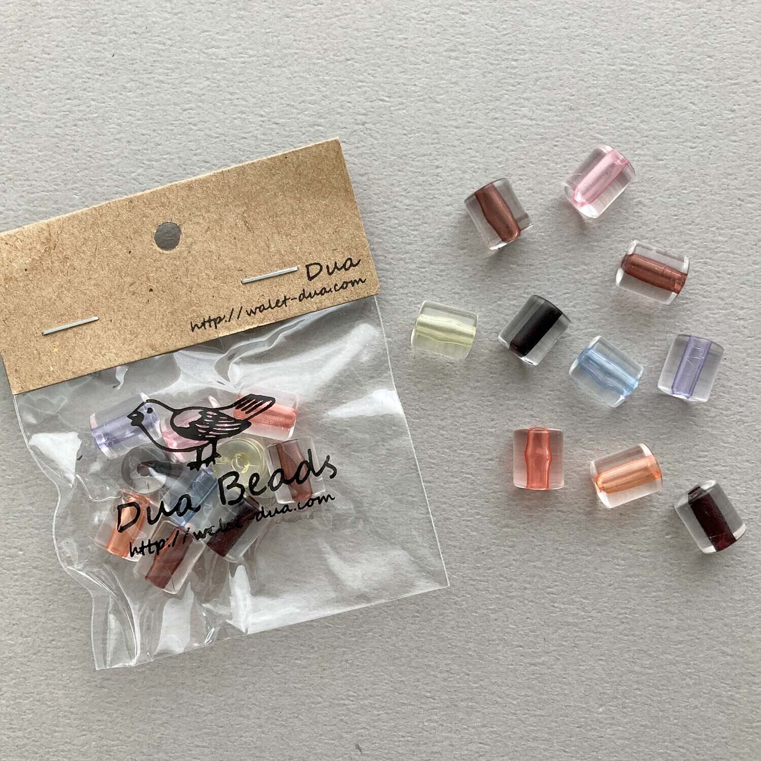 カラー入り円柱クリアビーズパック(10p)