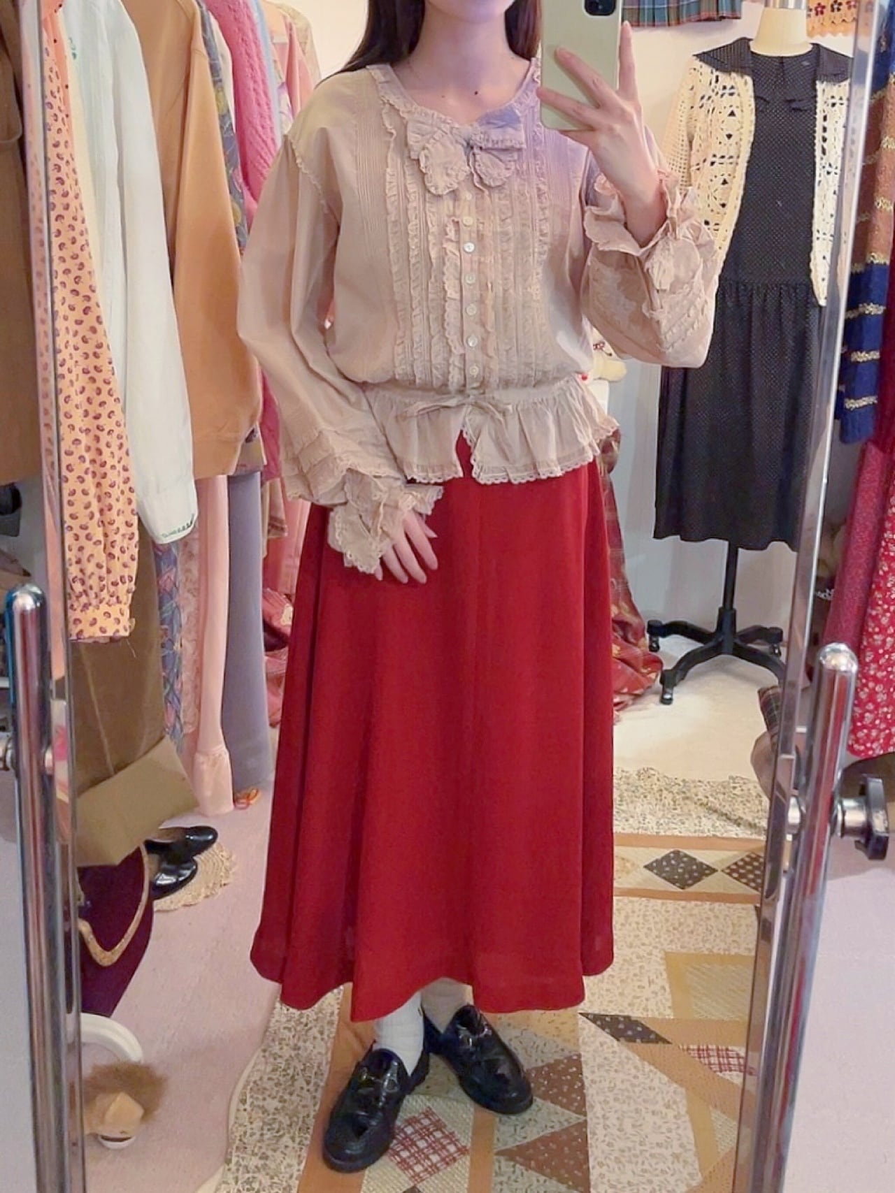 PINKHOUSE / pale pink frill ribbon blouse