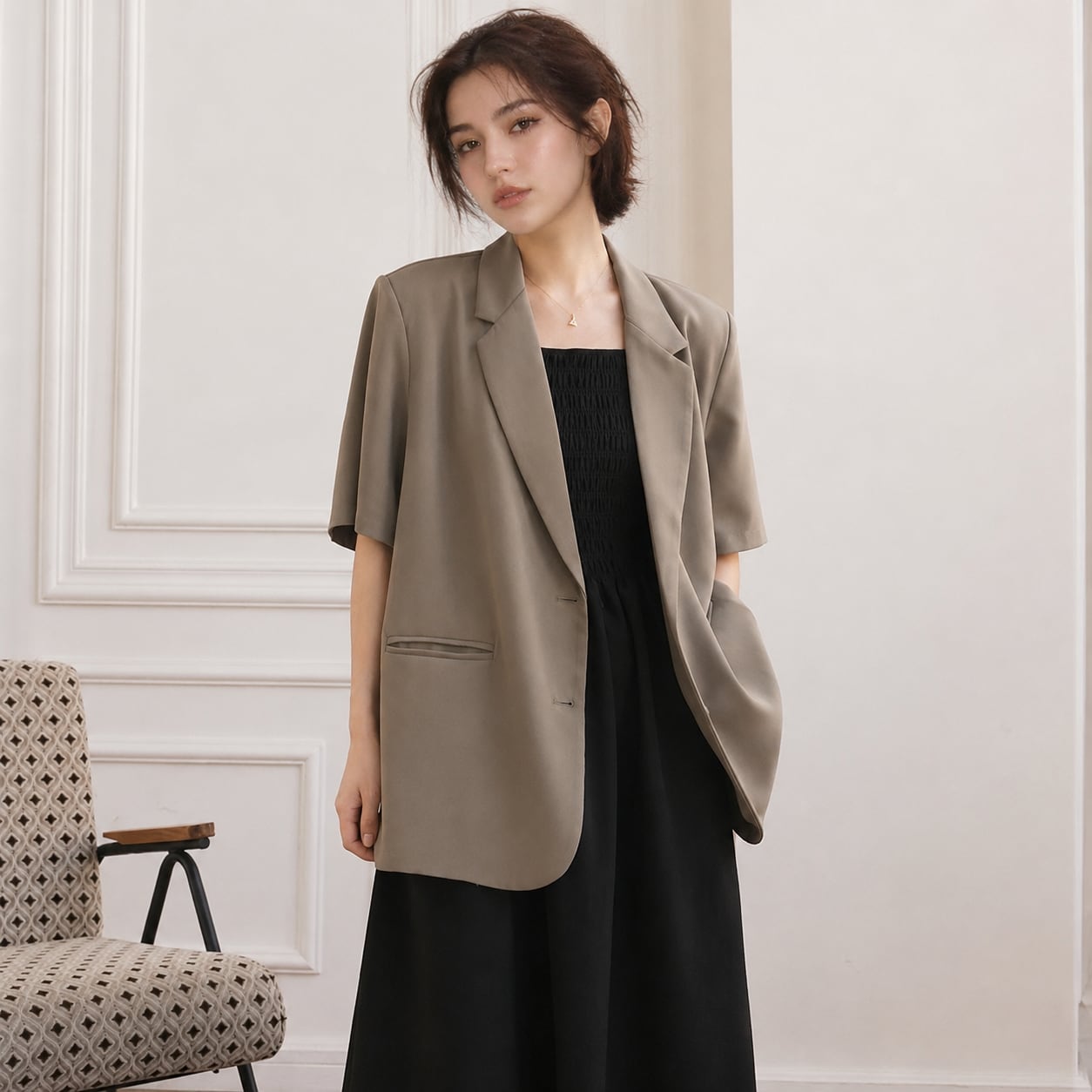 Relaxed Fit Short Sleeve Blazer*S-437