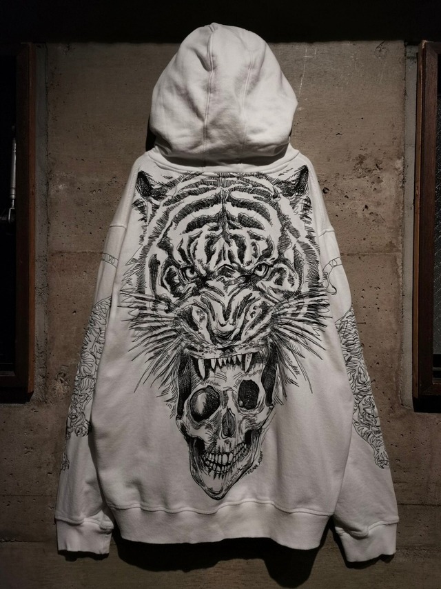 【Caka】"SEAN JOHN" Tiger x Skull Stitch Design Loose Sweat Hoodie