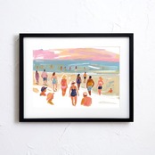 beach before evening｜夕暮れビーチを描くドローイングアート｜優しいピンクの空が映える癒しのインテリアポスター｜A2ポスター