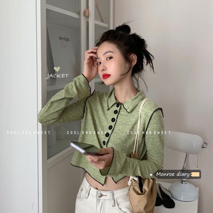 カラーTシャツ スプリングスリムショートクロップトップ トップス ロング 春物 モンロー28649881941