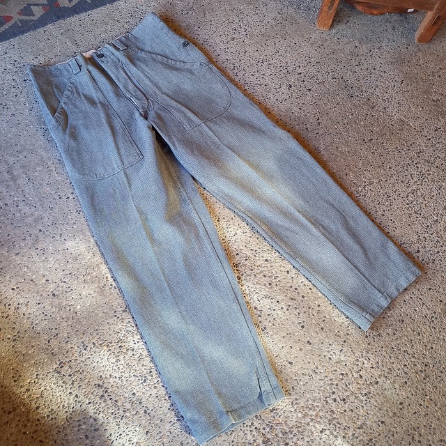 70's スイス軍 デニムワークパンツ w34in used [111102]
