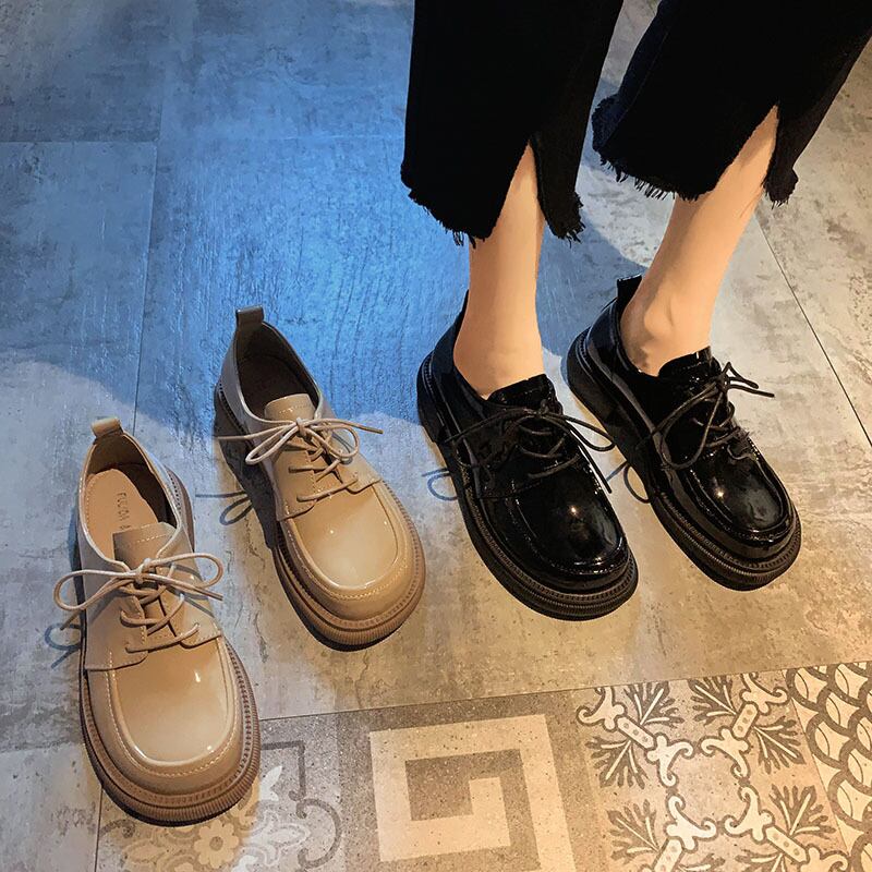 ブラックシングルオータムレッドスタイルレザー 靴 シューズ レース 秋物 レースアップ フェイクシューズ505589114