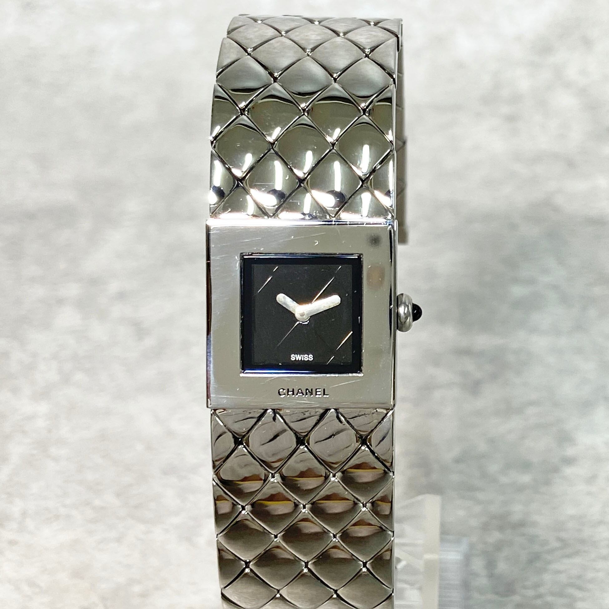 CHANEL シャネル H0009 マトラッセ クォーツ SS ブラック文字盤 腕時計