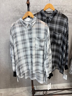 【QTUME】シアーチェックポンチョシャツ　652-25550