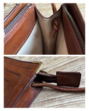 vintage brown leather square shoulder bag-5137-7