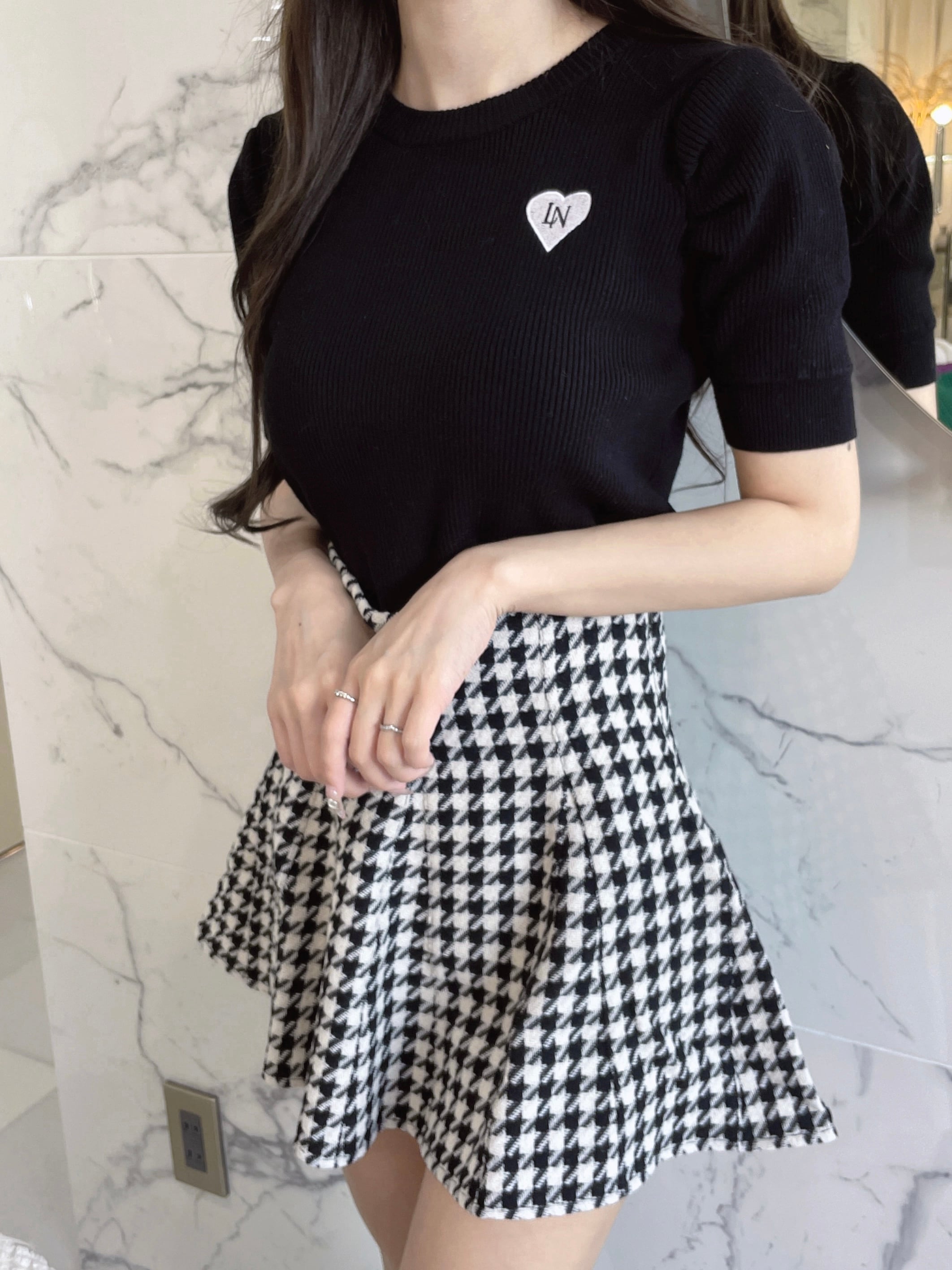 Lumignon original ♥ houndstooth high waist skirt【ブラック】 | selectshop  Lumignon powered by BASE