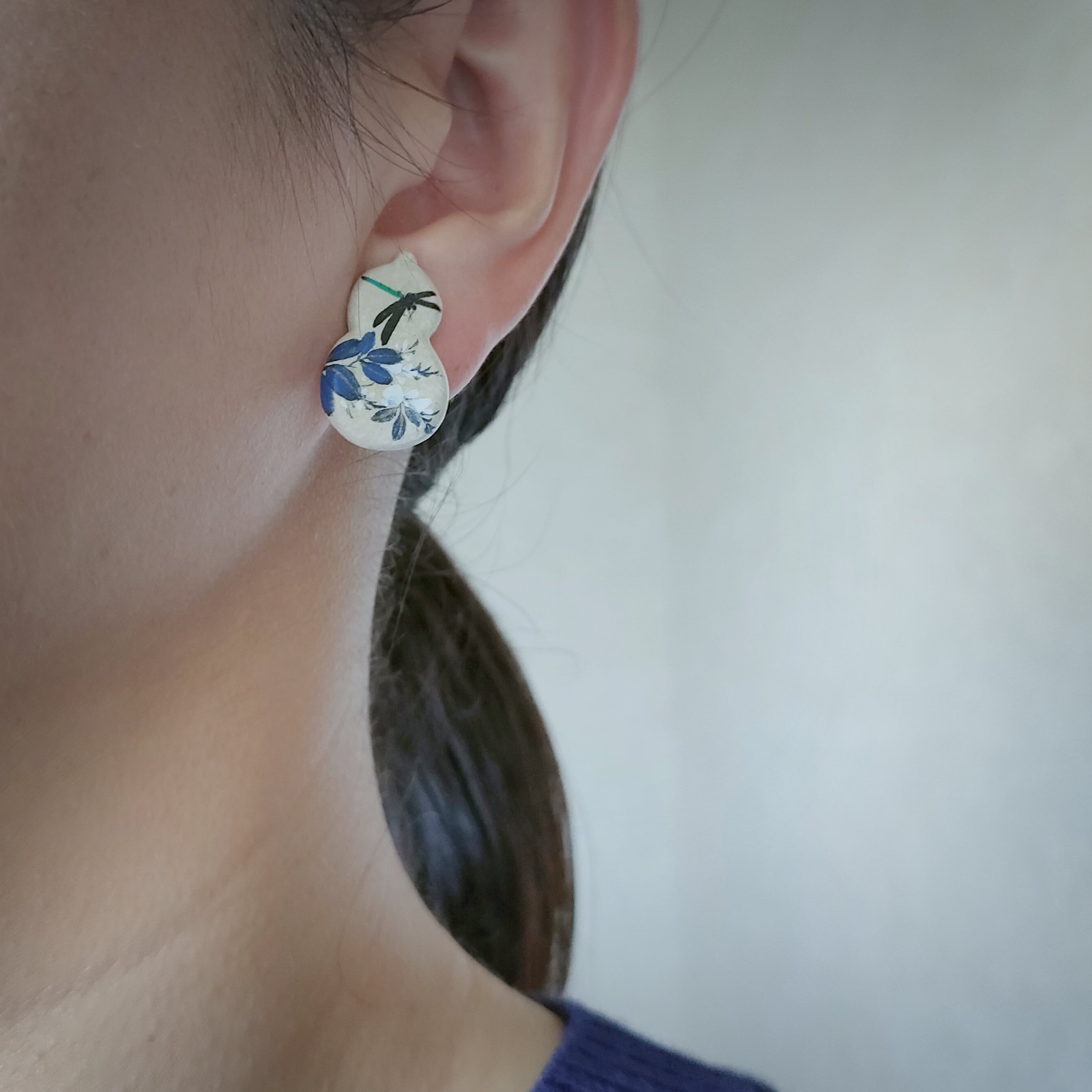 イヤリング・ピアス 瓢箪 萩に蜻蛉 手描き絵付け 着物 | Pay ID