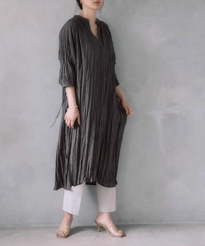 Vネックプリーツシャツワンピ【w-30133】