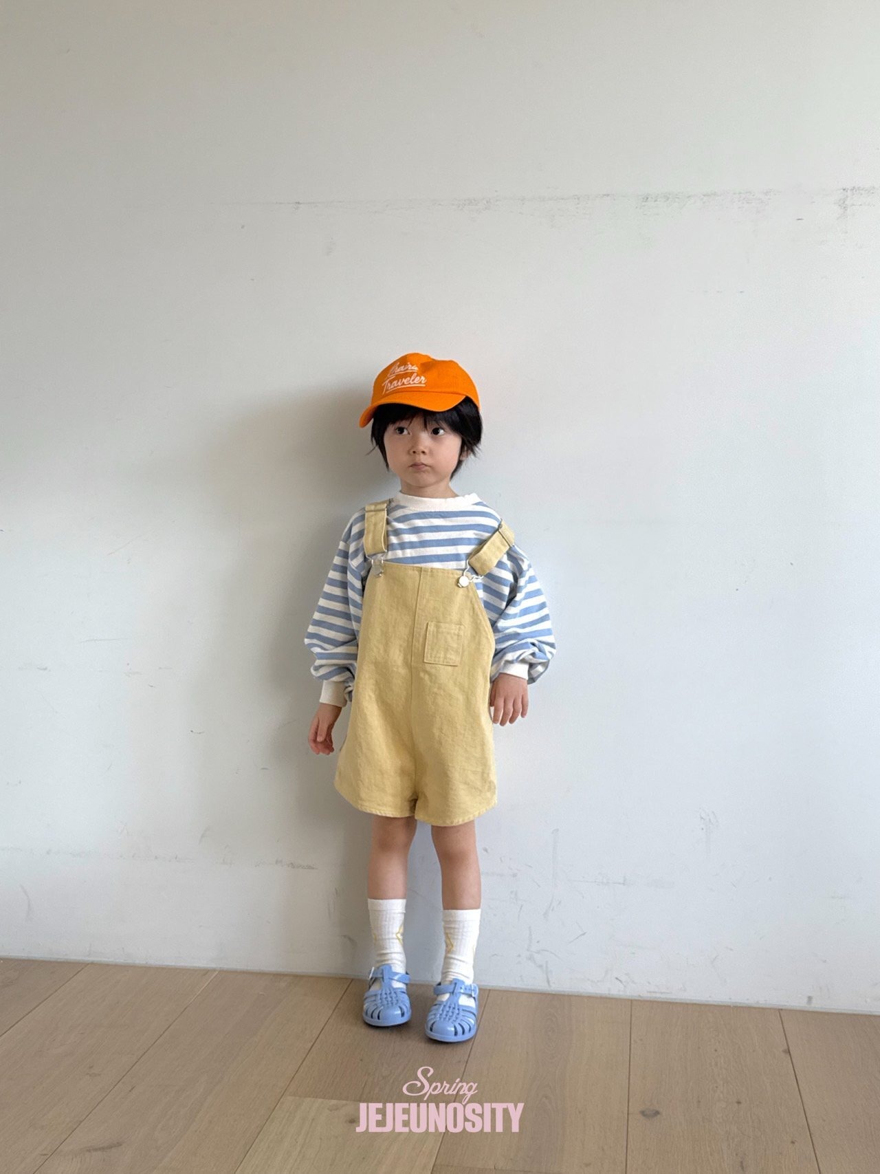 【即納】【JEJEUNOSITY】コットンベリーショートオーバーオール／イエロー（80~120cm） - 5