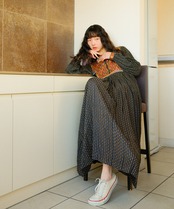 【送料無料】90's Afghani black Rainbow embroidered front dress