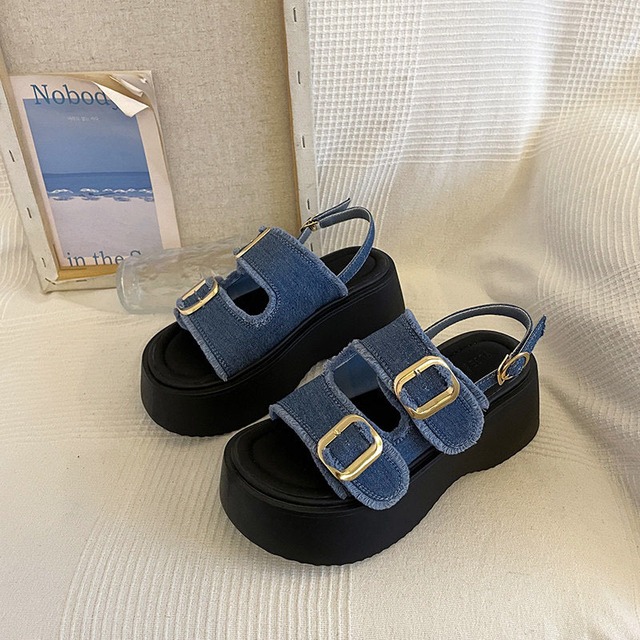 【LIANLUシリーズ】★お靴★ 2color マーチンブーツ サイズ35-40 レディース 厚底 サンダル デニム 個性的