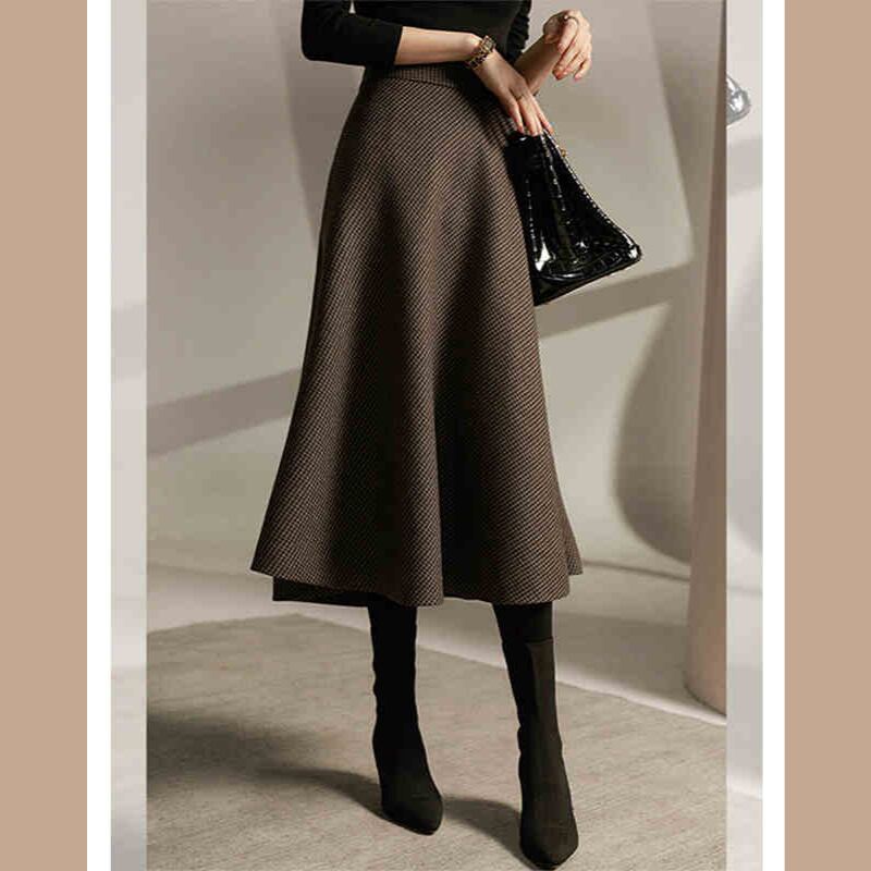 千鳥格子柄Aラインスカート E00460