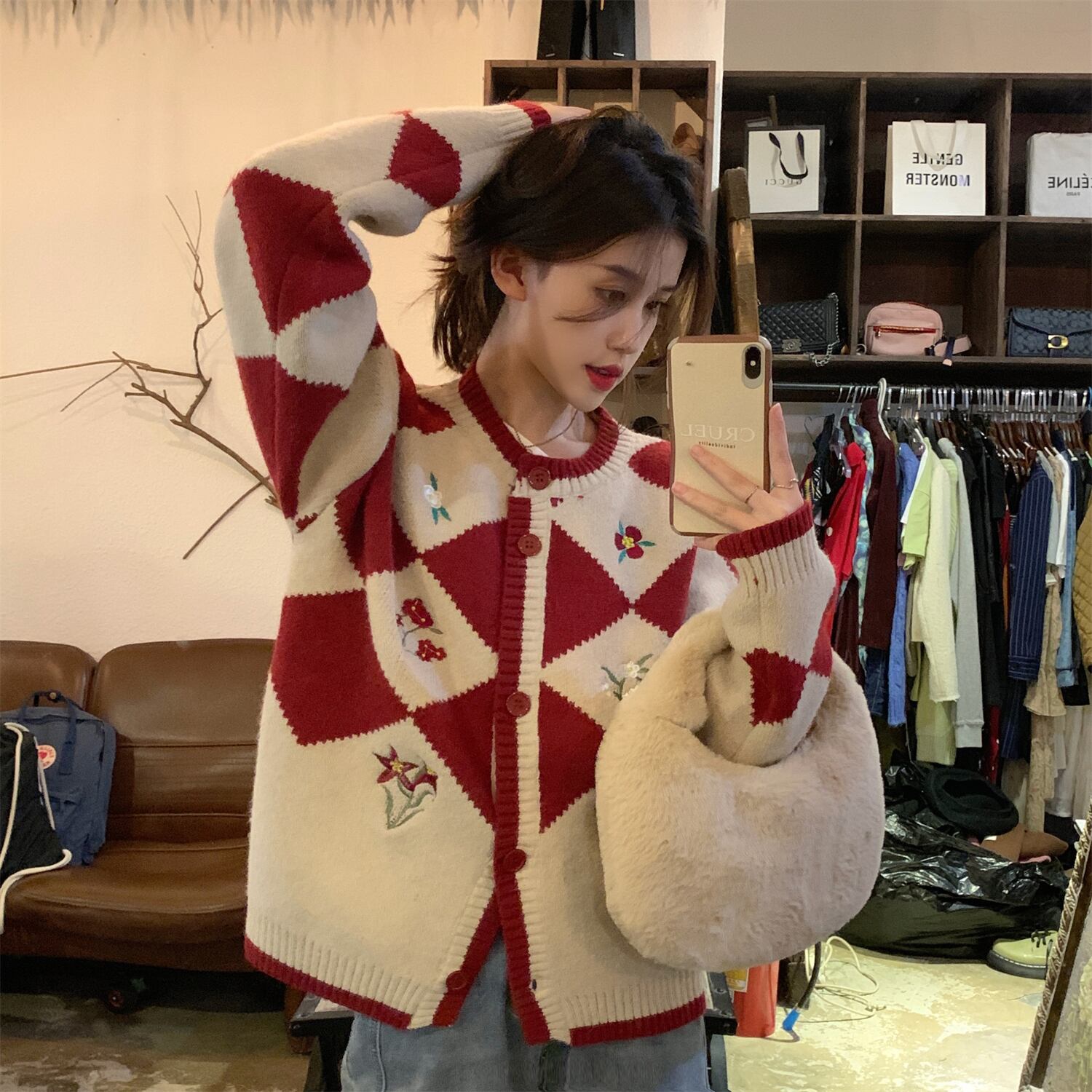 セーター オータムウィンタースタンダード刺繍パターンルーズニットジャケット ロング レトロ 秋物 冬物 YY-ファッション95171064804